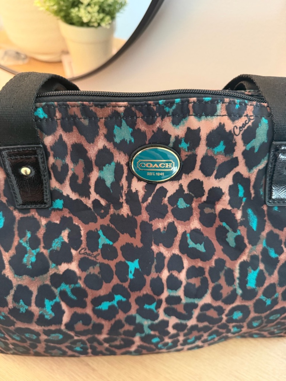 Coach Leopard-Print Tote with Teal Accents - Picture 6 of 8